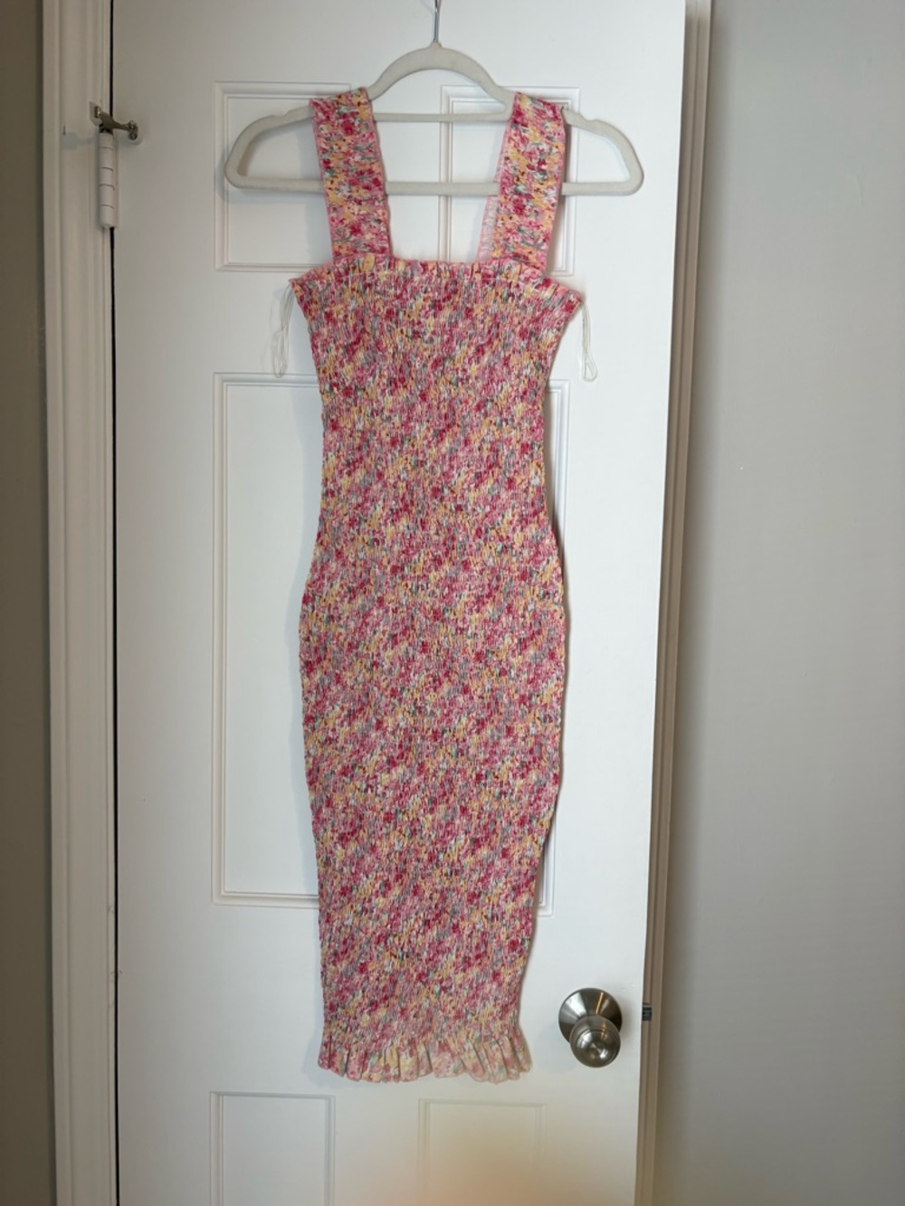 Petal & Pup Pink Floral Shirred Strap Midi Dress